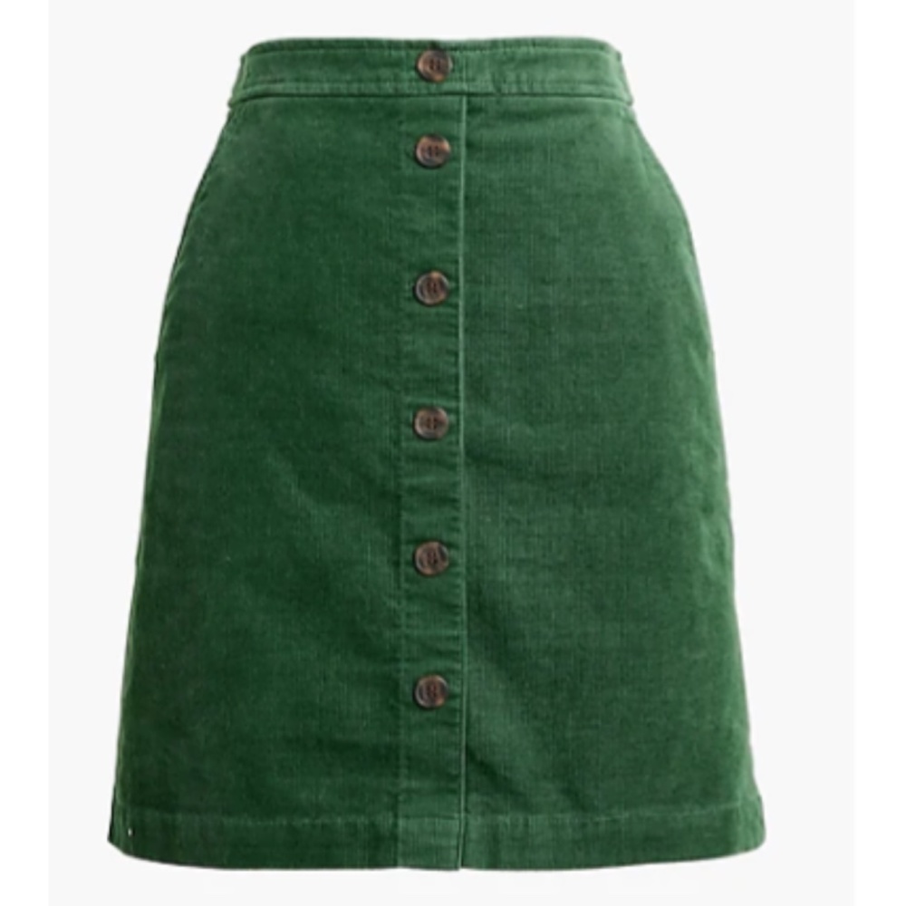 J. Crew Green Corduroy Button-Front Skirt